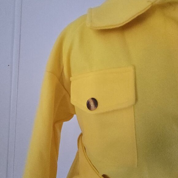 Couer De Vague Women's XL Yellow Button Down Coat Jacket With Pockets NWT Read - Picture 7 of 15